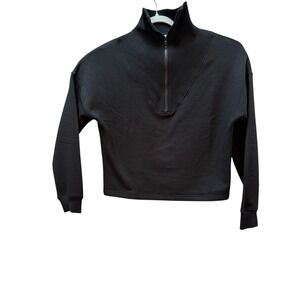 NWT Mono B Men's Black Quarter Zip Mock Neck Cropped Sweatshirt Size M